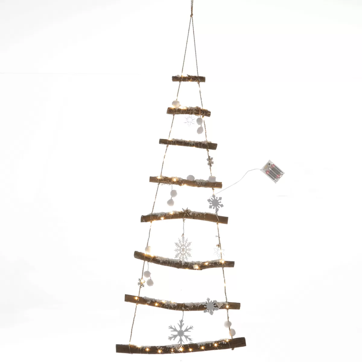 Fashion DecoWoerner Beleuchteter Holzbaum-Hänger Mit Batterie, 100 Cm Lang Naturholz