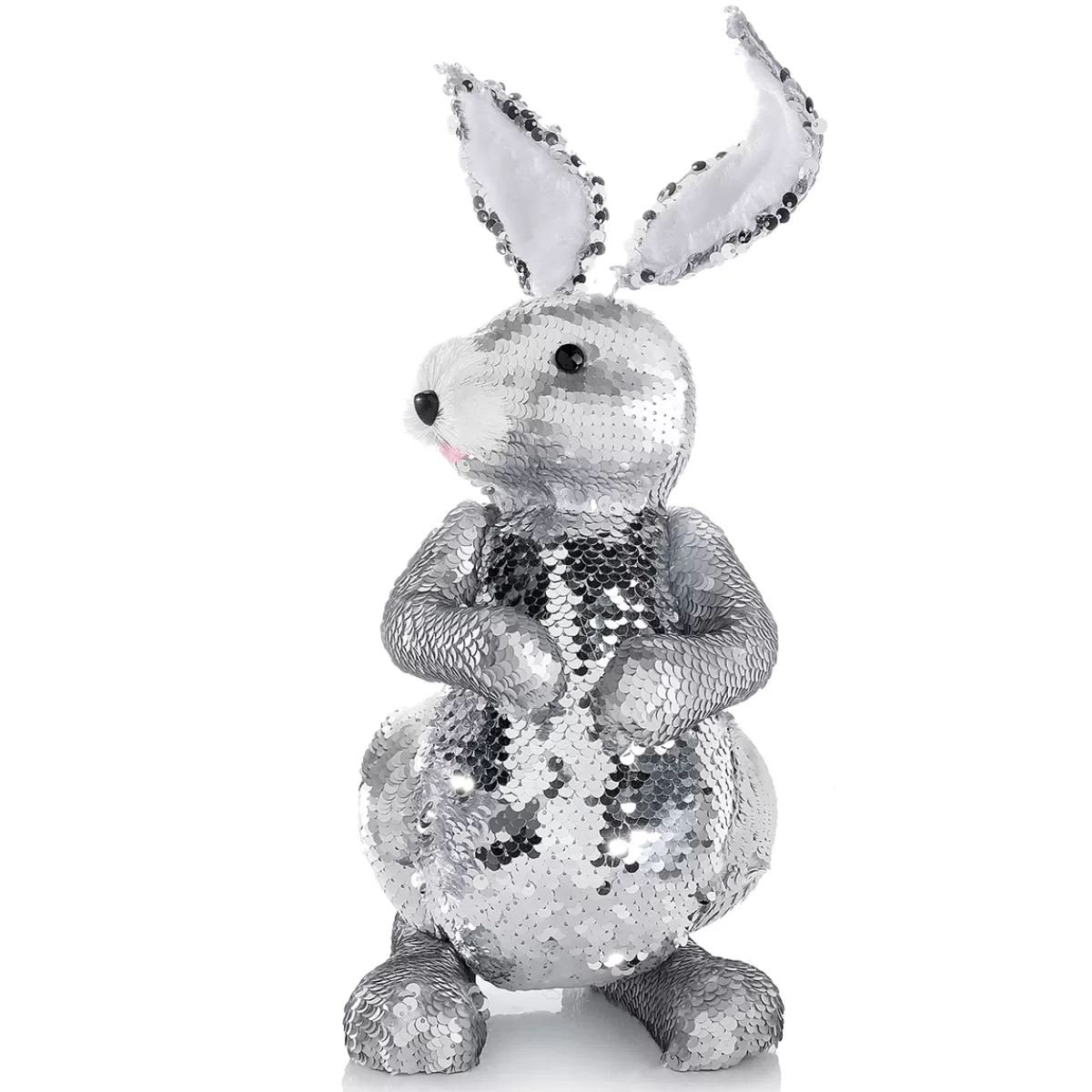 Outlet DecoWoerner Deko-Oster-Hase Mit Wendepailletten , 35 Cm silber