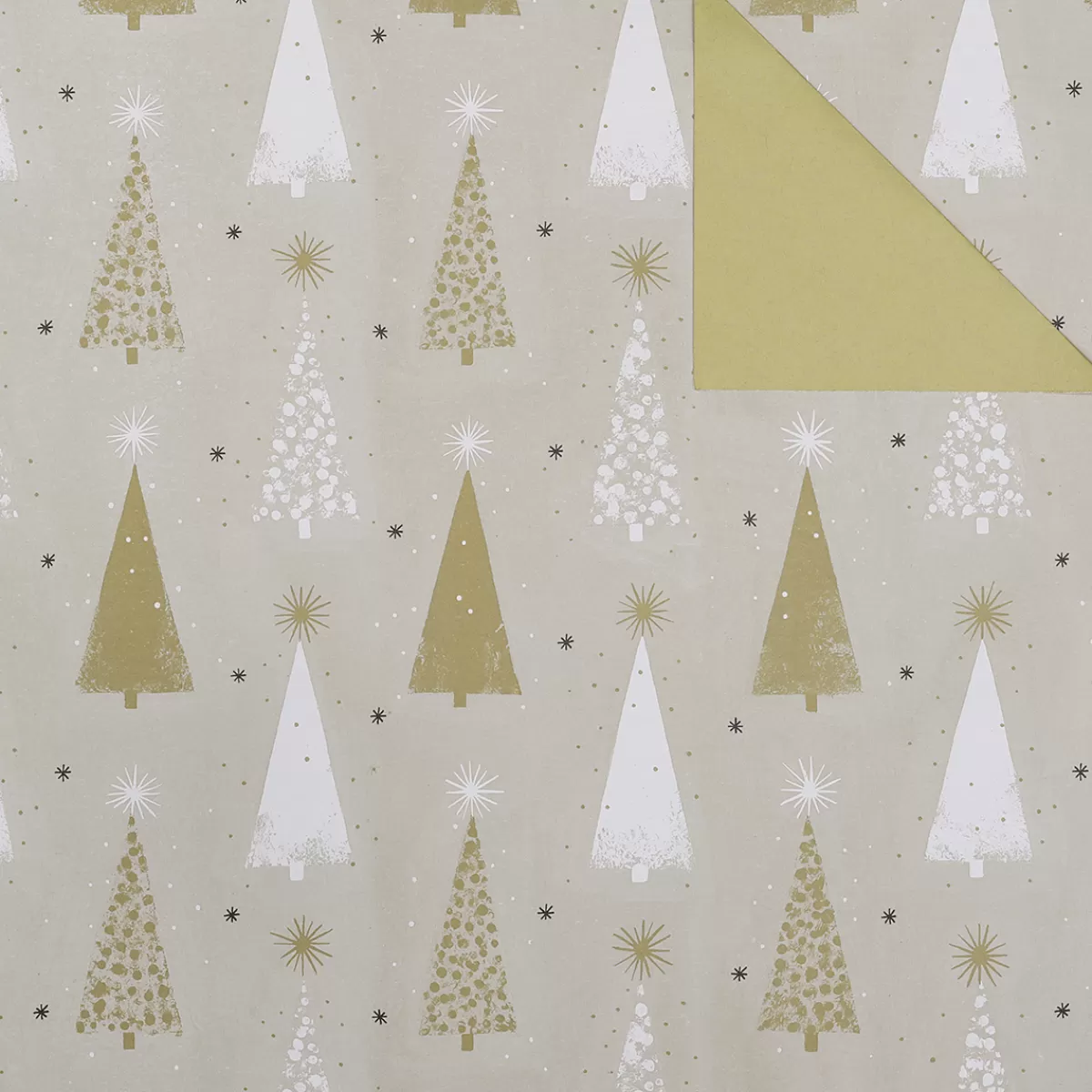 Hot DecoWoerner Doppelseitiges Geschenkpapier Weihnachtsbäume / Creme gold