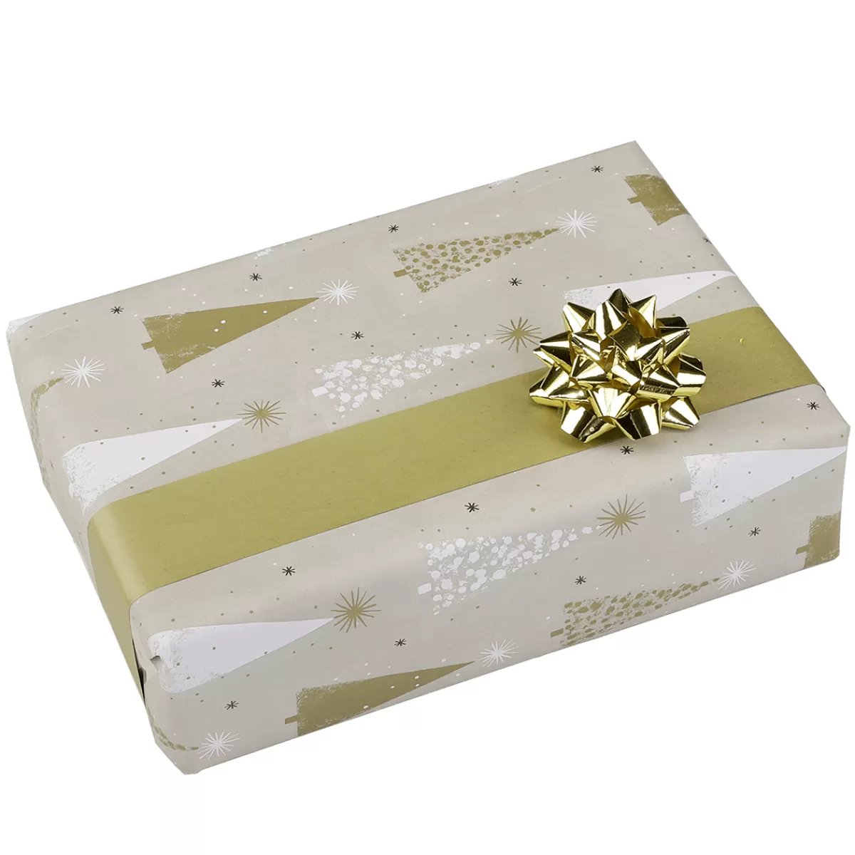 Hot DecoWoerner Doppelseitiges Geschenkpapier Weihnachtsbäume / Creme gold