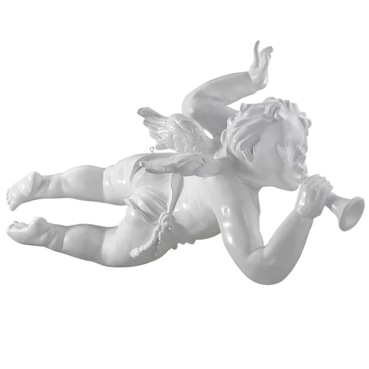 Discount DecoWoerner Fliegende Barock Engelfigur Mit Horn, 120 Cm, weiß