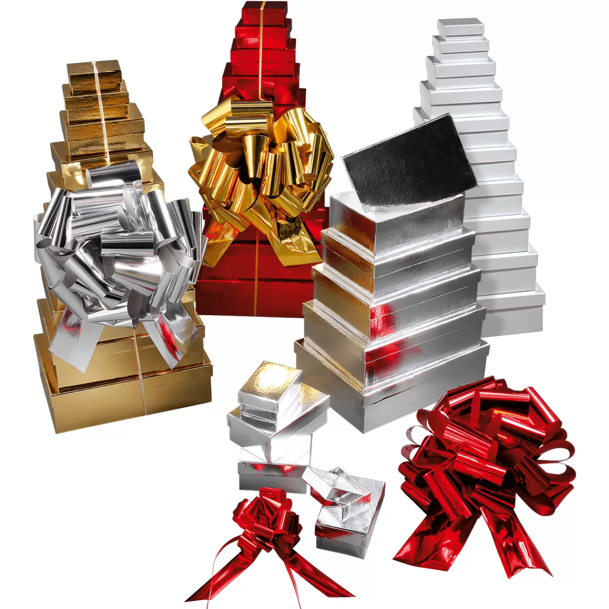 Flash Sale DecoWoerner Geschenkkartonagen Geschenkboxen , 10 Stück 6,5 X 3,5 X 8,5 Bis 22 X 9,5 X 31 Cm (B X H X L) silber