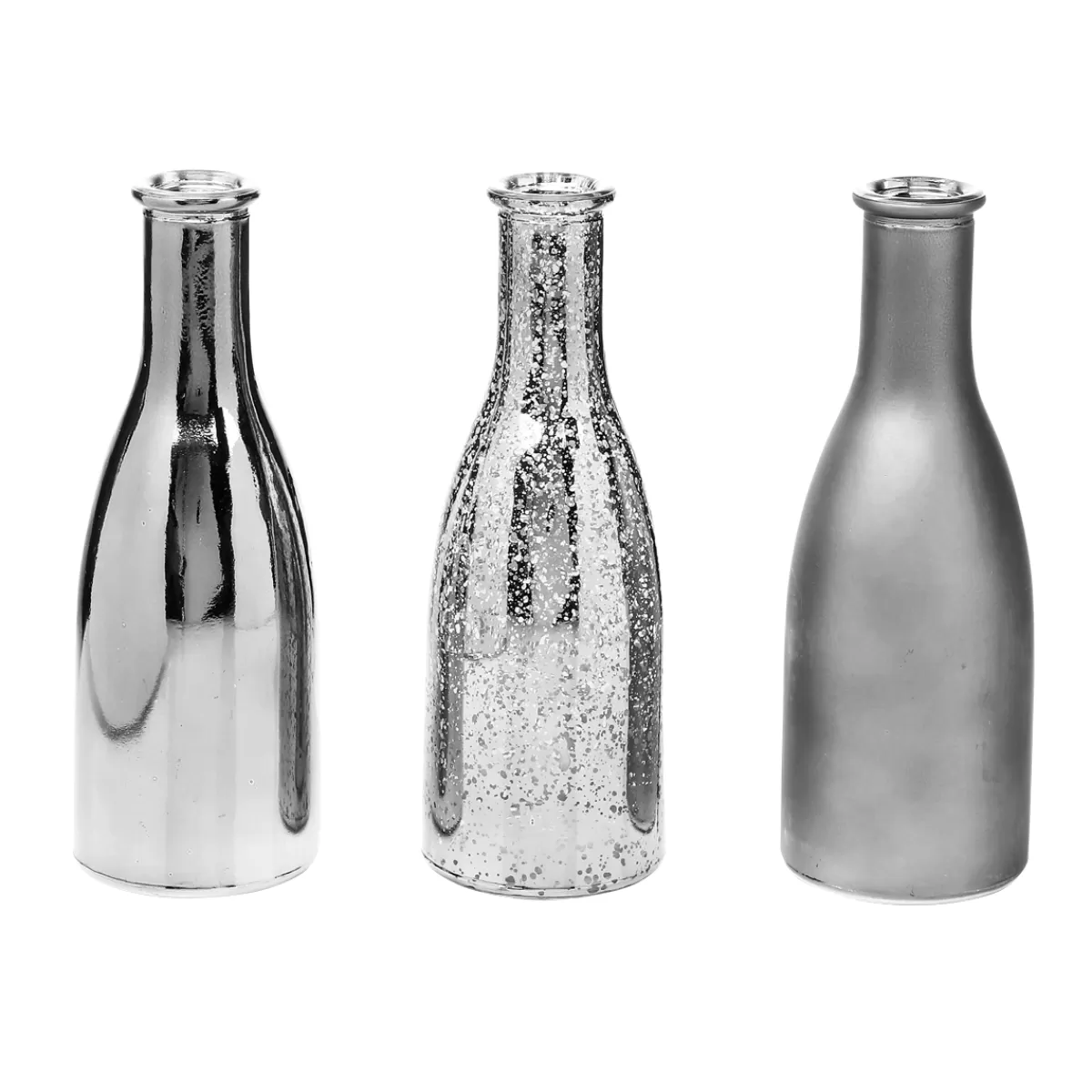 Shop DecoWoerner Glas Vasen-Flaschen-Set 3 Stück 6,5 X 19 Cm silber