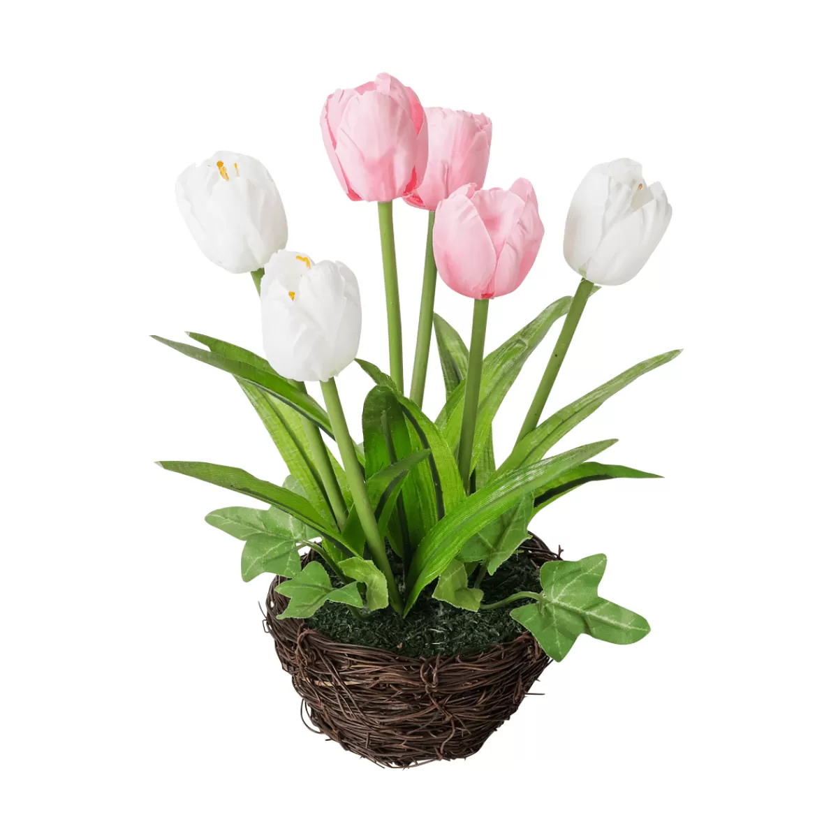 Best DecoWoerner Künstliche Tulpen Im Korb - Weiß , 20 Cm rosa