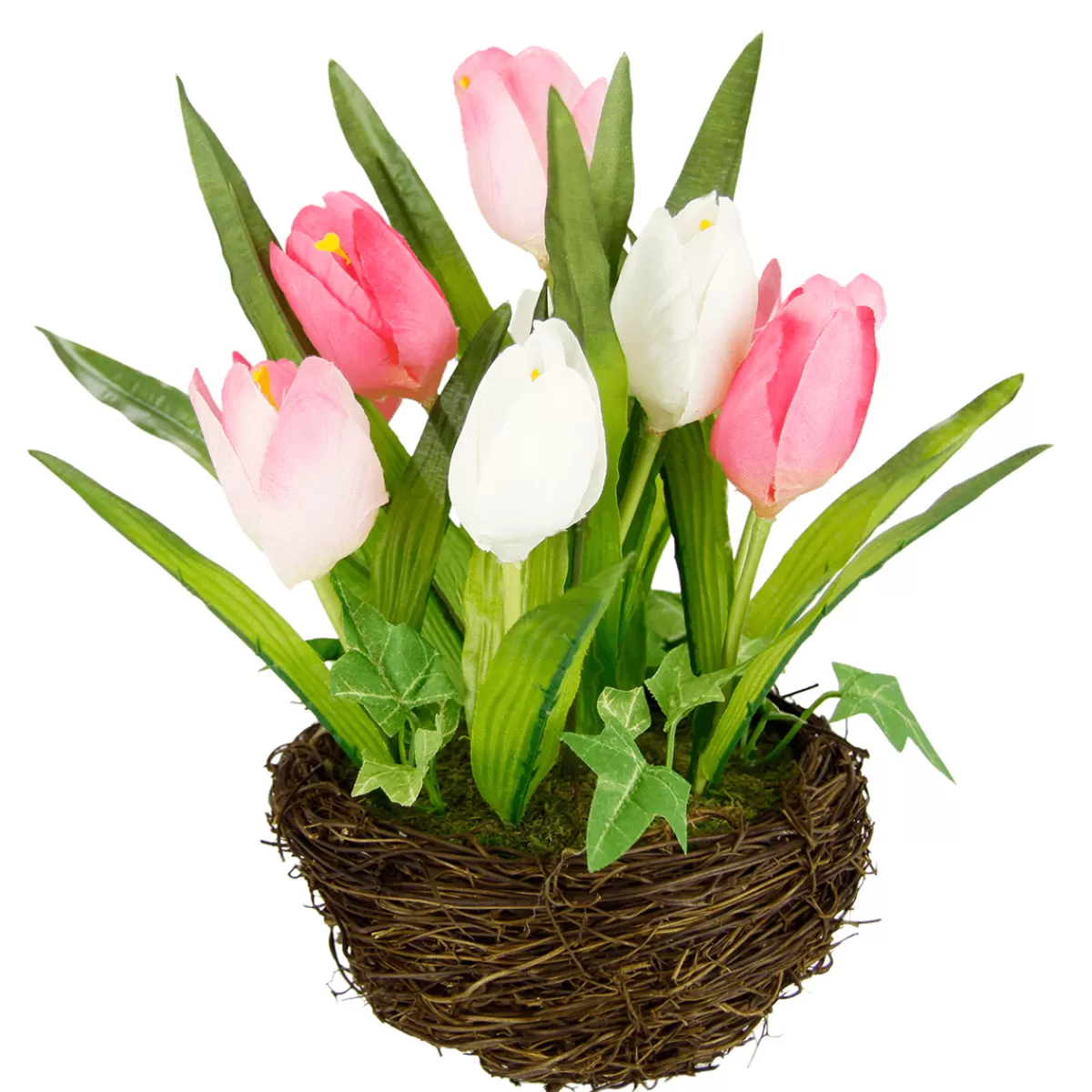 Discount DecoWoerner Künstliche Tulpen Im Korb - Weiß, 25 Cm rosa