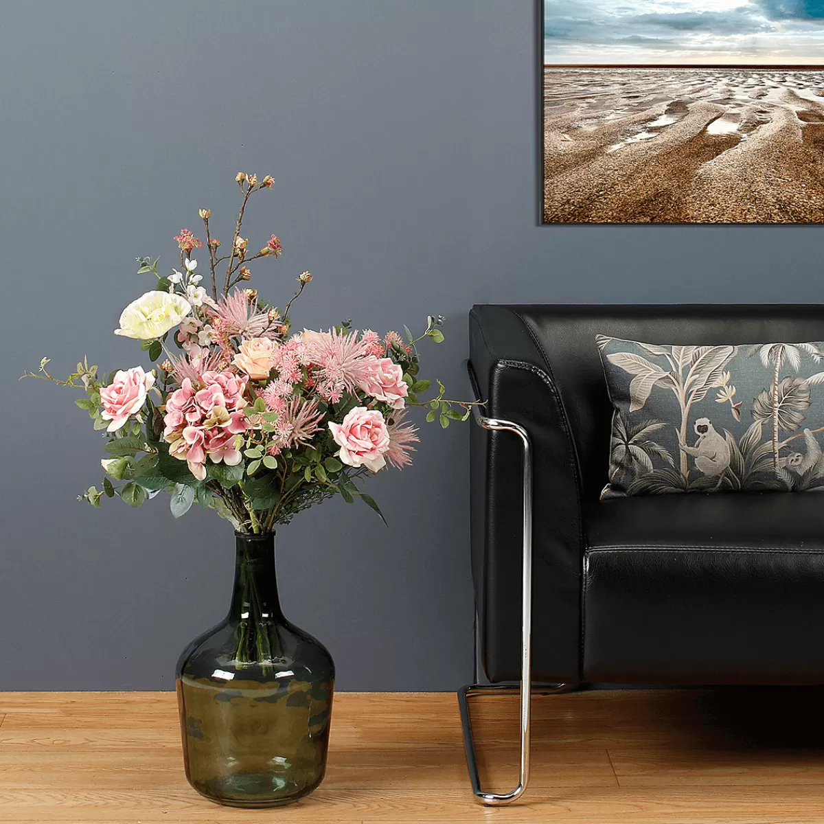 Online DecoWoerner Künstlicher Blumenstrauß-Mix Mit Rosen, Hortensien Und Wiesenblumen 75 Cm rosa