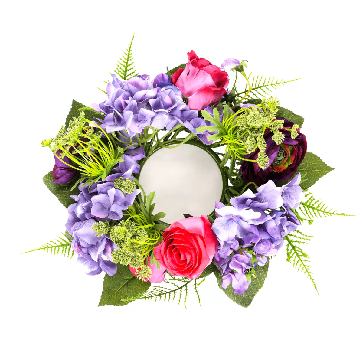 Discount DecoWoerner Künstlicher Hortensien-Rosen-Blumen-Türkranz Lila Rot 30 Cm Ø violett