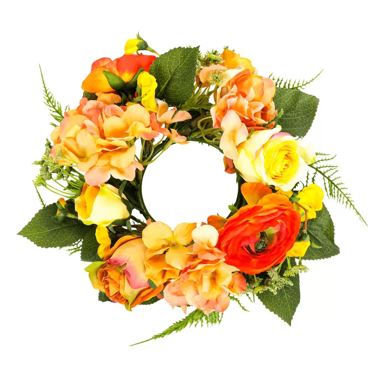 Shop DecoWoerner Künstlicher Hortensien-Rosen-Blumen-Türkranz 30 Cm Ø orange