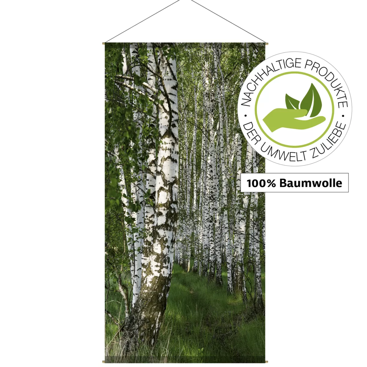 Best DecoWoerner Lichtechter Naturfaser-Stoffbanner "Birkenwald" Aus Baumwolle 100 X 200 Cm grün