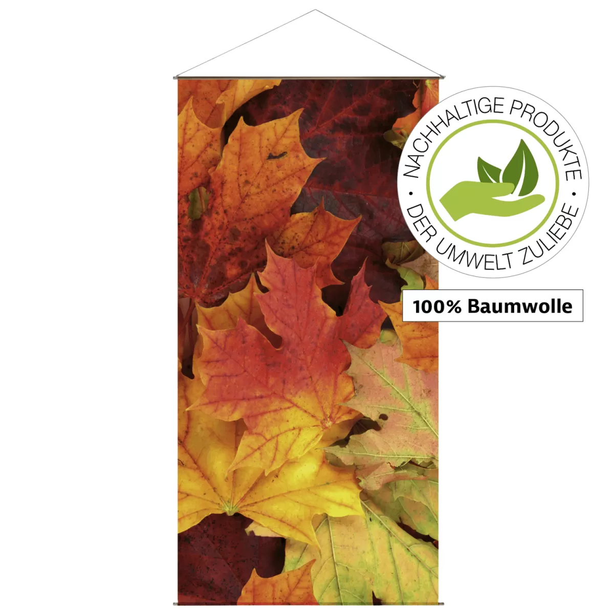 Sale DecoWoerner Lichtechter Naturfaser-Stoffbanner "Herbstblätter" Aus Baumwolle 100 X 200 Cm orange