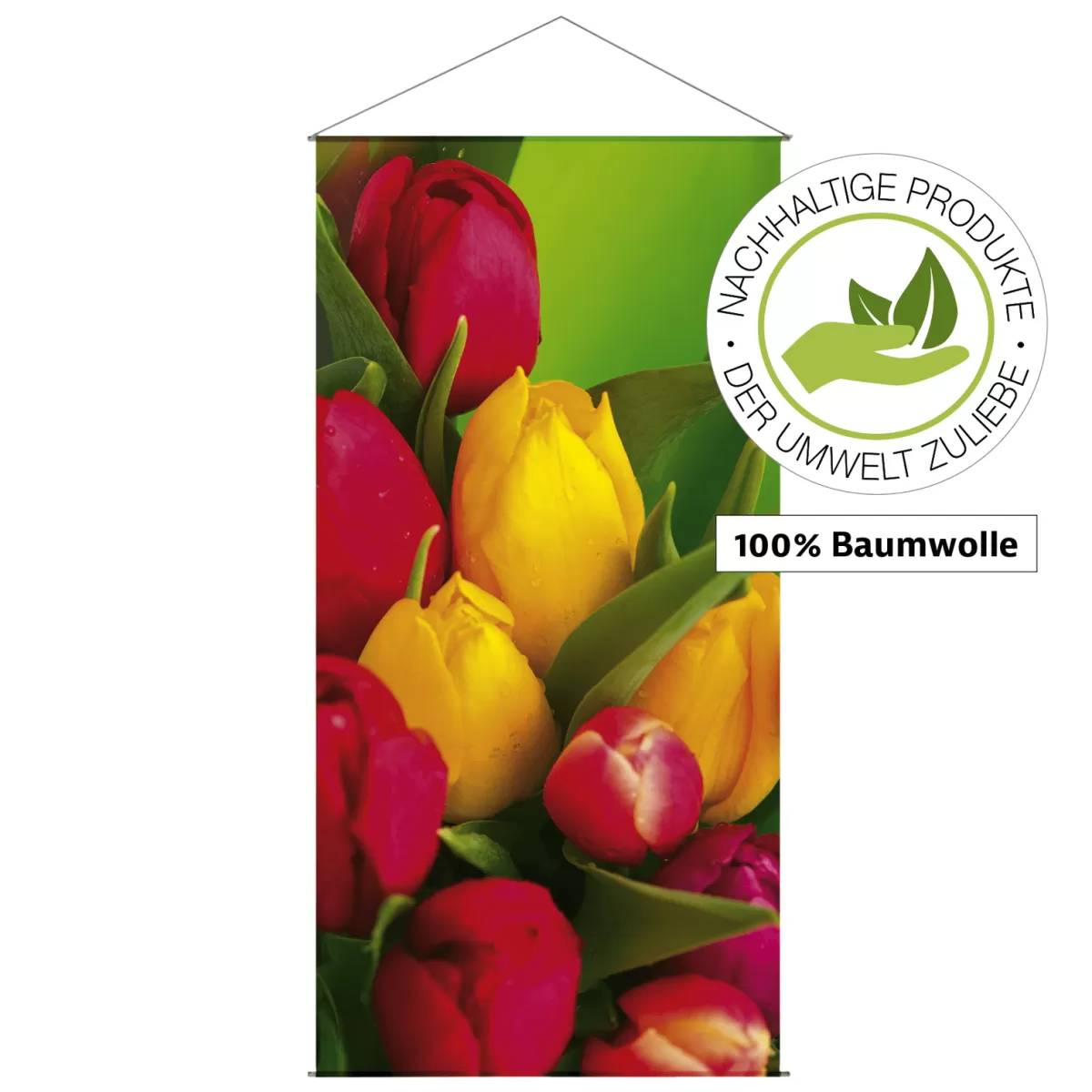 Best Sale DecoWoerner Lichtechter Naturfaser-Stoffbanner "Tulpenstrauß" Aus Baumwolle 100 X 200 Cm mehrfarbig