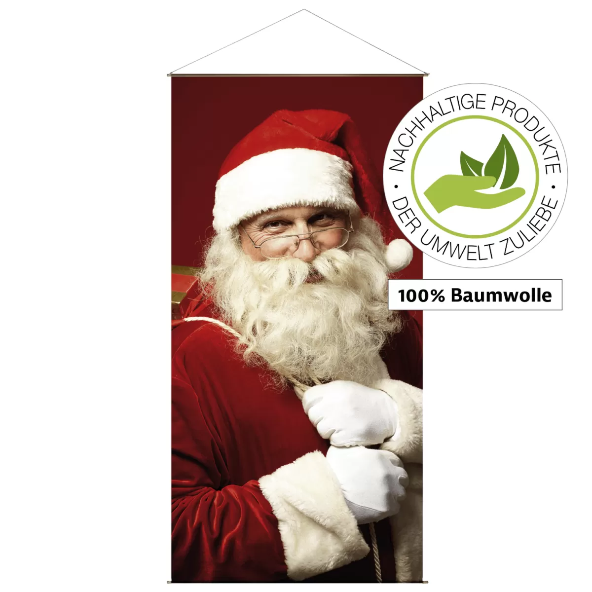 Online DecoWoerner Lichtechter Naturfaser-Stoffbanner "Weihnachtsmann" Aus Baumwolle 100 X 200 Cm rot