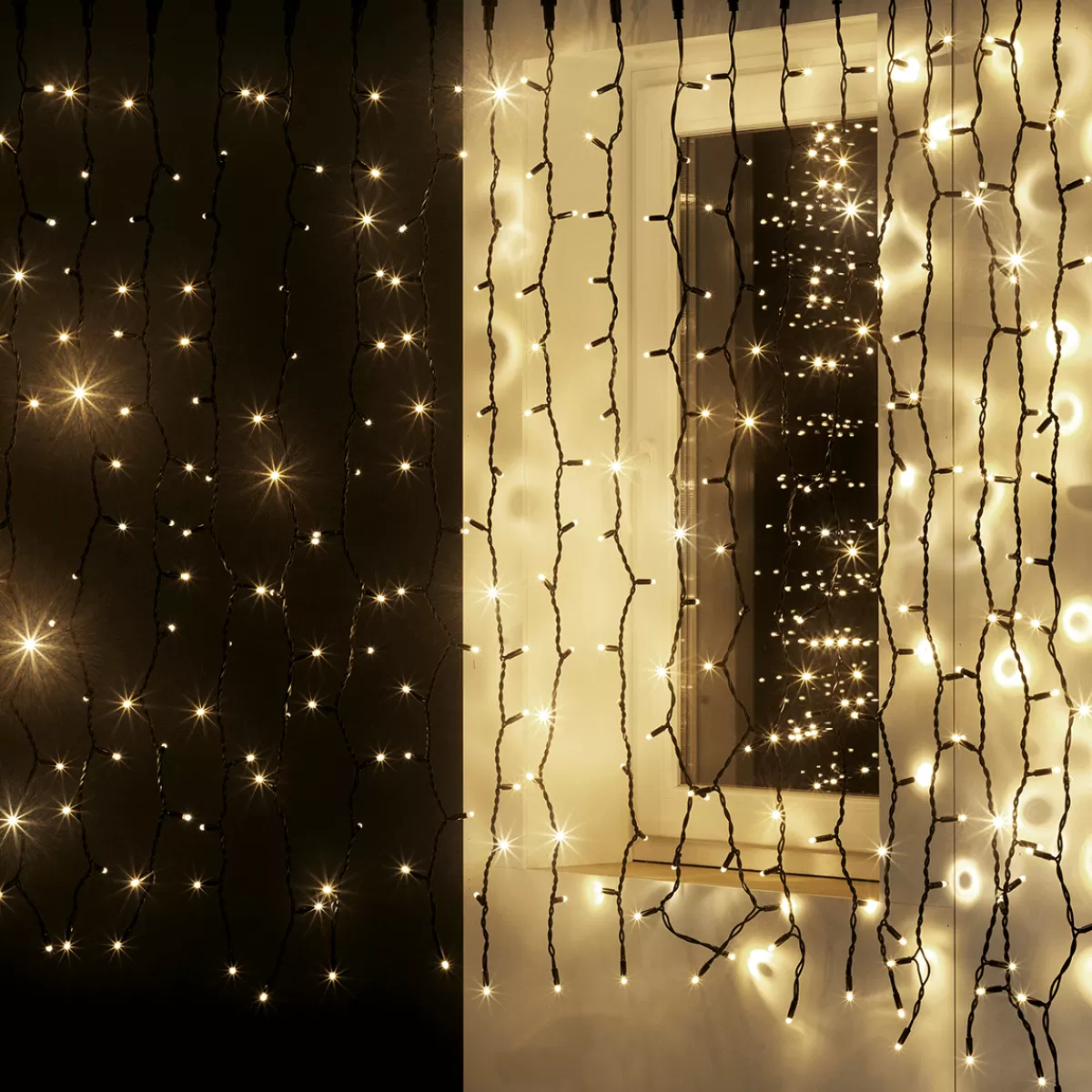 New DecoWoerner Lichtvorhang Schwarz 200 X 150cm, 300 LED Warm-weiß, IP44