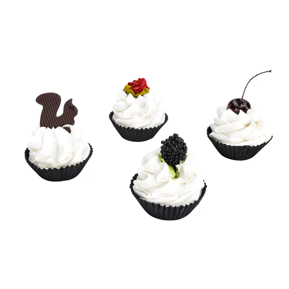 Outlet DecoWoerner -Weiße Mini Cupcakes Lebensmittel Attrappen 4 Stück schwarz