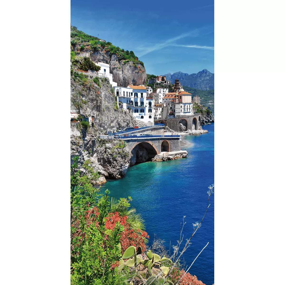New DecoWoerner Schwer Entflammbarer Stoffbanner „Amalfiküste Am Italienischen Mittelmeer“ Aus Fahnenstoff 100 X 200 Cm blau