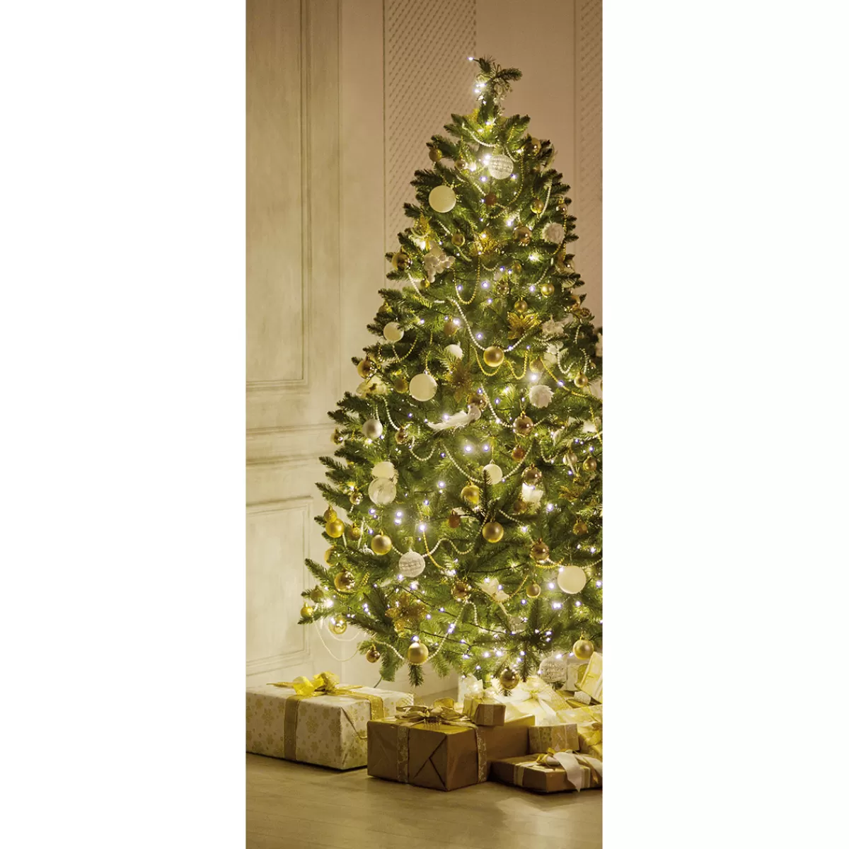 Cheap DecoWoerner Schwer Entflammbarer Stoffbanner " Geschmückter, Beleuchteter Weihnachtsbaum" Aus Fahnenstoff 75 X 180 Cm gold