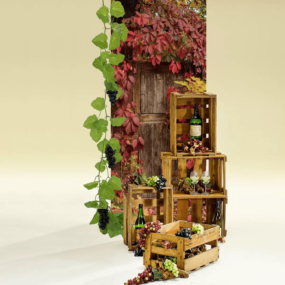 Hot DecoWoerner Schwer Entflammbarer Stoffbanner "Holztür Mit em Wein" Aus Fahnenstoff 75 X 180 Cm rot