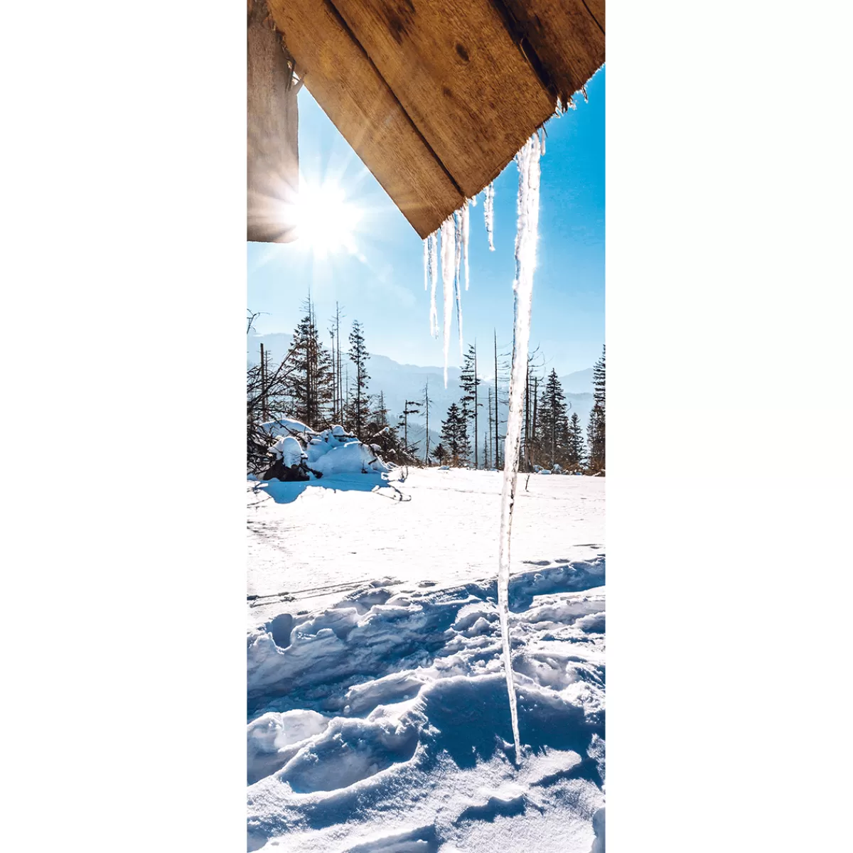Hot DecoWoerner Schwer Entflammbarer Stoffbanner "Sonnenbeschienene Eiszapfen" Aus Fahnenstoff 75 X 180 Cm weiß