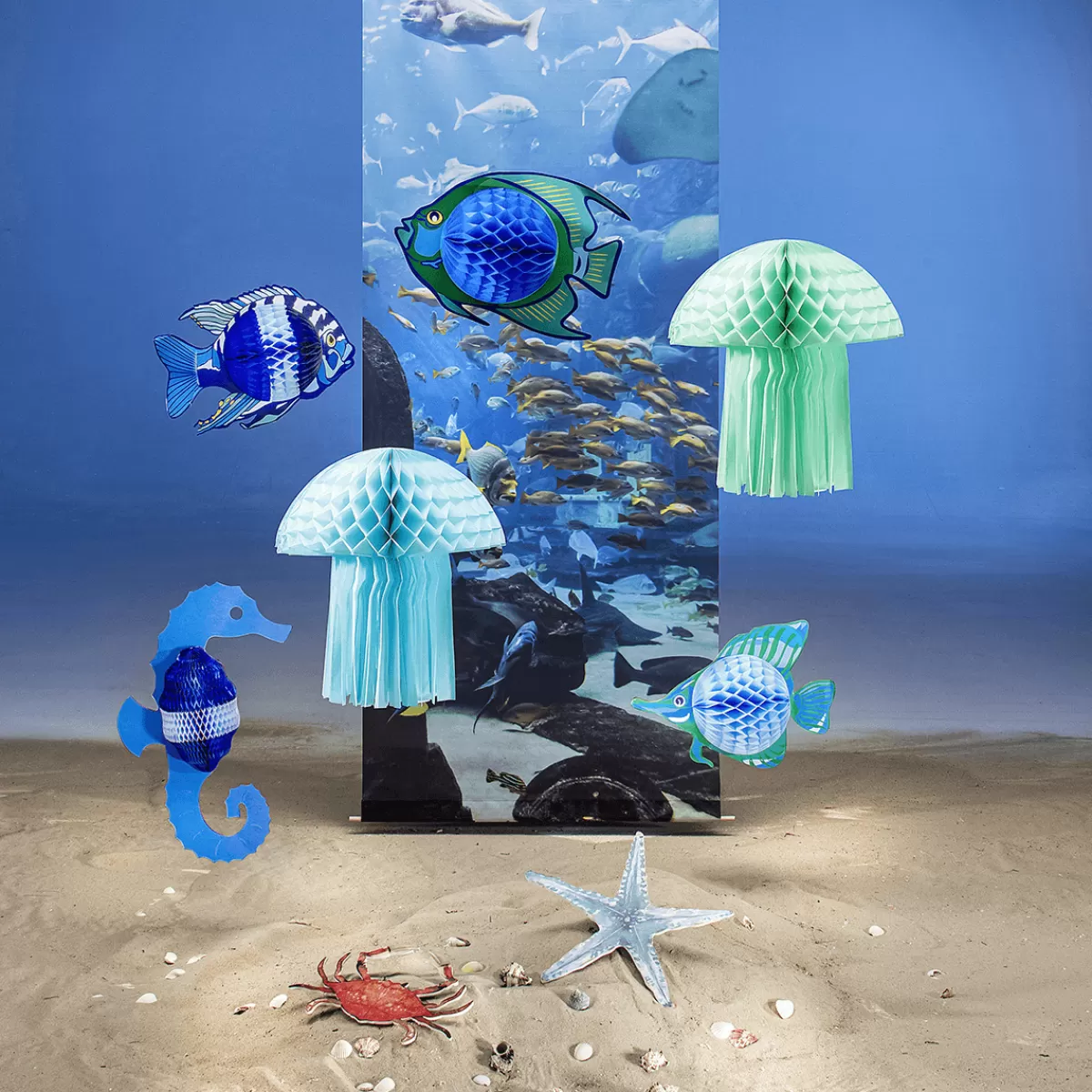 Flash Sale DecoWoerner Schwer Entflammbarer Stoffbanner „Unterwasserlandschaft Im Aquarium“ Aus Fahnenstoff 75 X 180 Cm blau