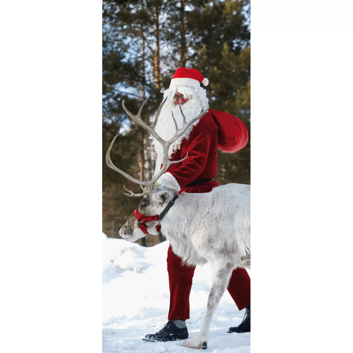 Cheap DecoWoerner Schwer Entflammbarer Stoffbanner "Weihnachtsmann Mit Rentier" Aus Fahnenstoff 75 X 180 Cm rot