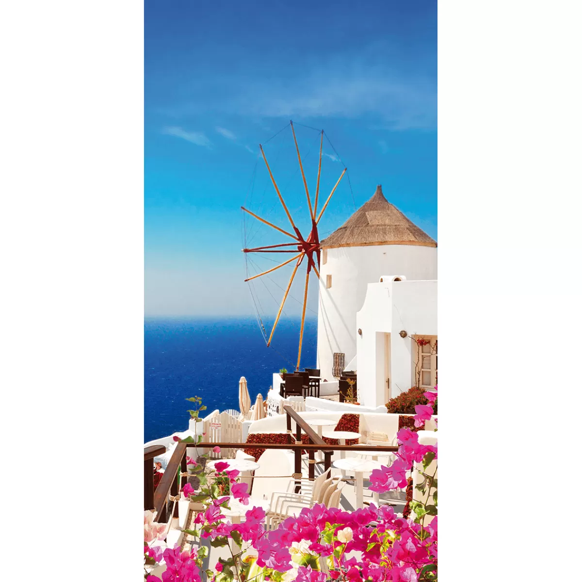 Sale DecoWoerner Schwer Entflammbarer Stoffbanner „Windmühle Am Griechischen Meer“ Aus Fahnenstoff 100 X 200 Cm weiß