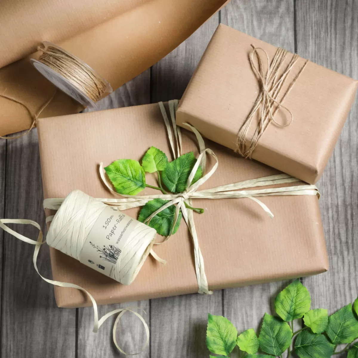 Hot DecoWoerner Sparpaket Geschenkverpackung Go Green Mit Weißem Raffia Und Juteband