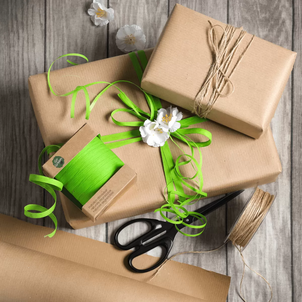 Store DecoWoerner Sparpaket Geschenkverpackung Go Green Mit Weißem Und Braunem Juteband