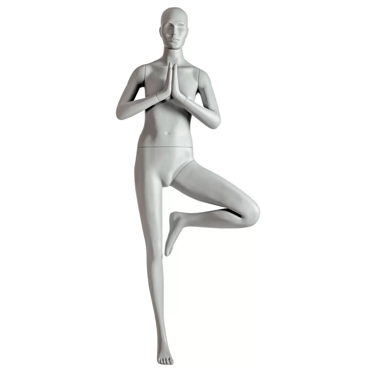 Clearance DecoWoerner Sport-Schaufensterpuppe Dame Yoga Baum-Pose – Linkes Bein Angehoben Grau