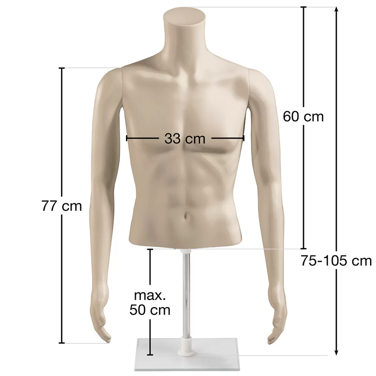 Clearance DecoWoerner Umweltfreundlicher PE Herren-Torso, Hautfarben Beige