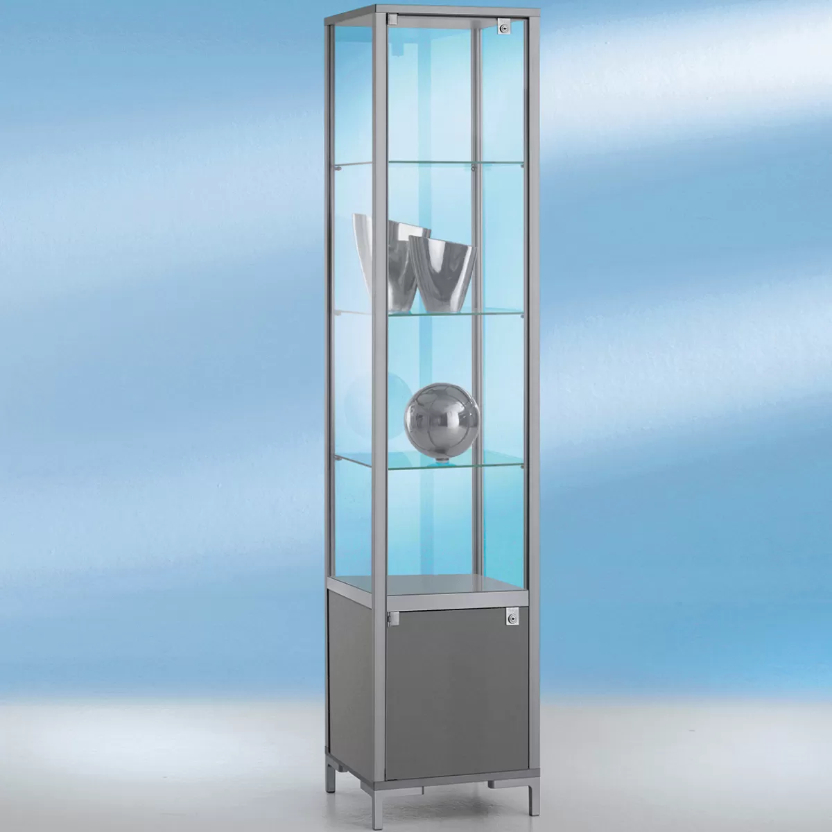 Fashion DecoWoerner Vitrine Mit Staufach & Licht 186 X 40 Cm transparent