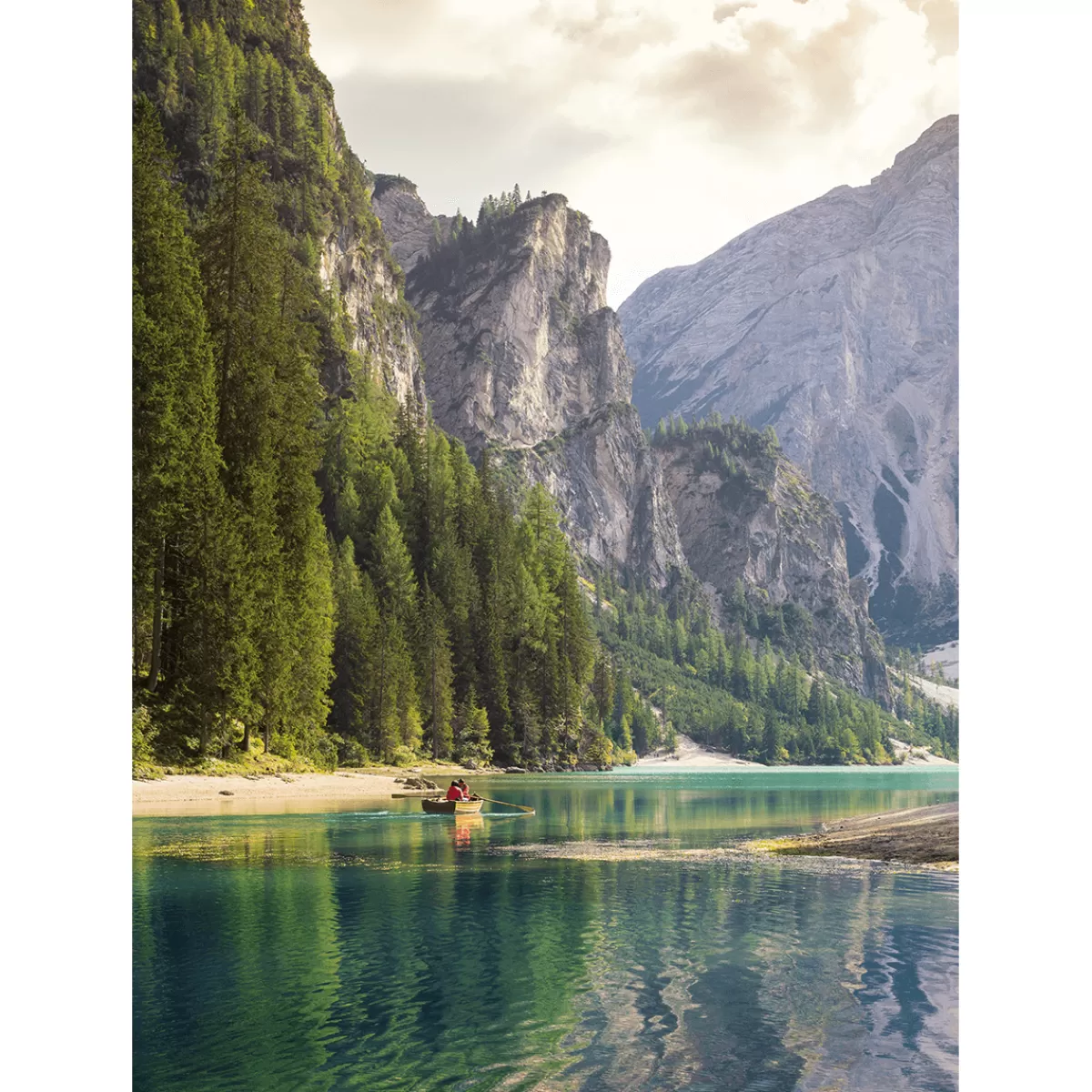 Online DecoWoerner XL-Stoffbanner „Ruderboot Auf Gebirgssee“ Aus Schwer Entflammbarem Fahnenstoff 150 X 200 Cm grün