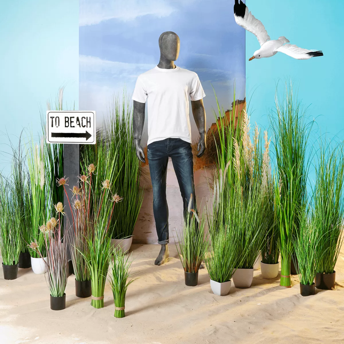 Flash Sale DecoWoerner XL-Stoffbanner "Stranddüne" Aus Schwer Entflammbarem Fahnenstoff 150 X 200 Cm blau