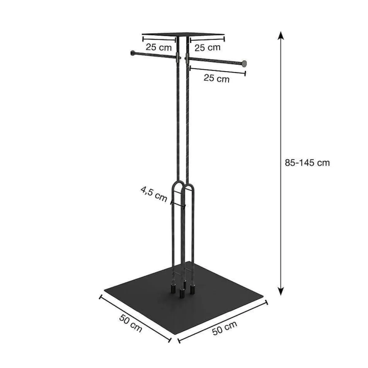 Fashion DecoWoerner Zweiarmiger Kleiderständer LOFT, 85 - 145 Cm schwarz